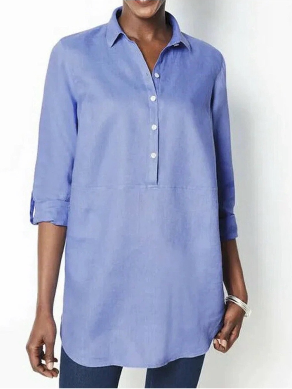 J. Jill Love‎ Linen NWT Tab Sleeves Light Blue Linen Tunic Top w/pockets Large